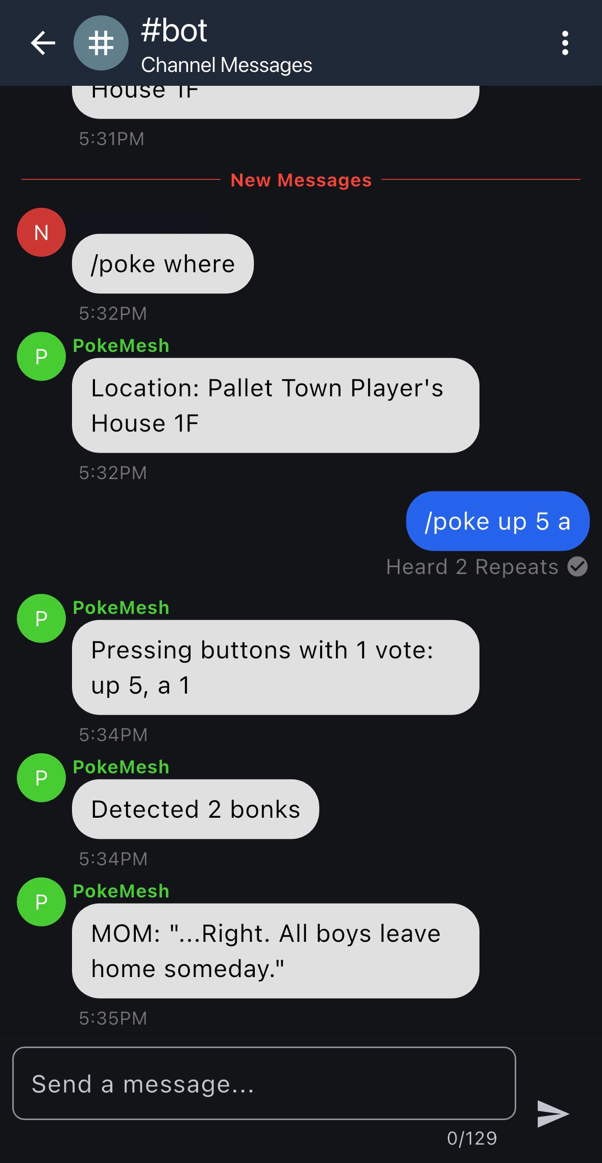 PokeMesh commands and game summaries in MeshCore chat