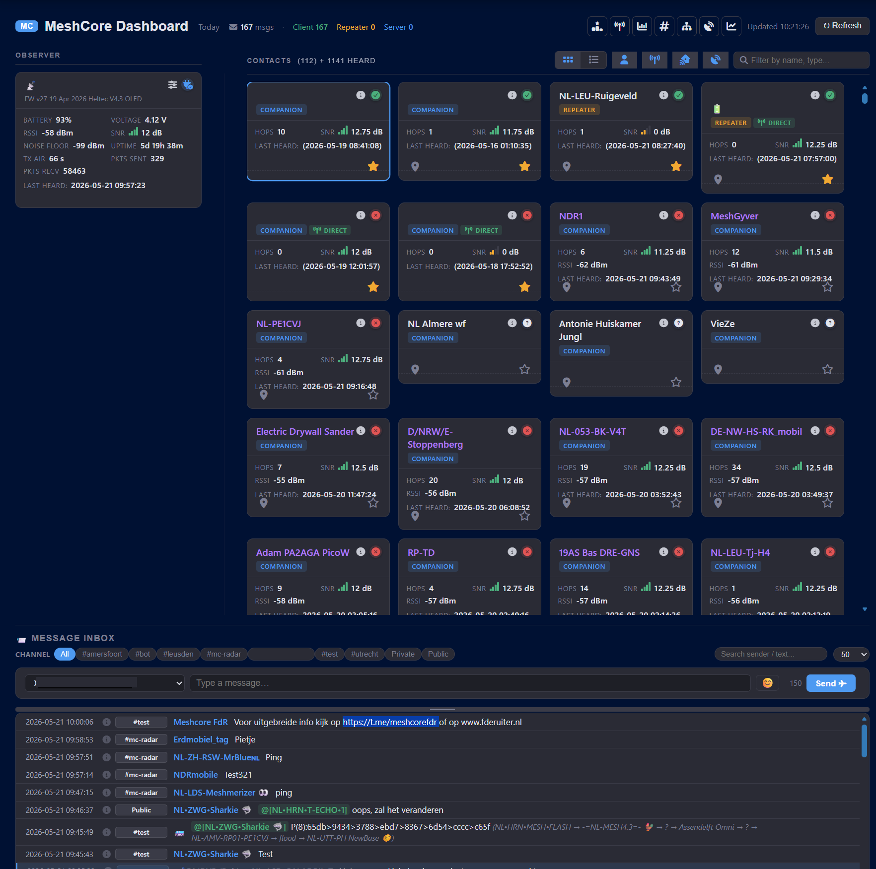 Domoticz MeshCore dashboard