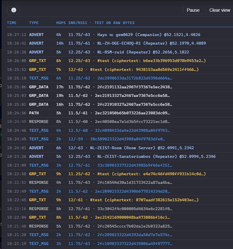Live received-packet stream