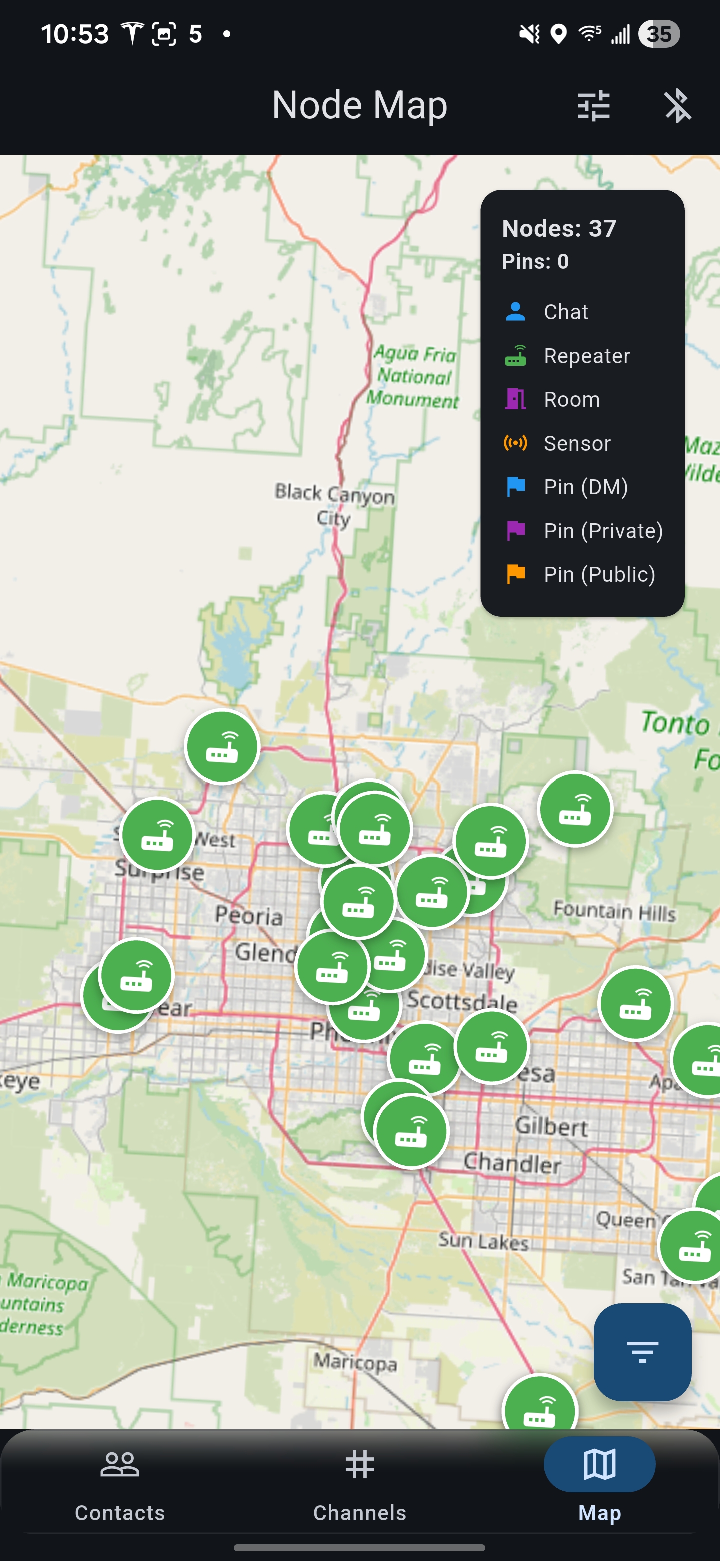 Live mesh map and route visualization