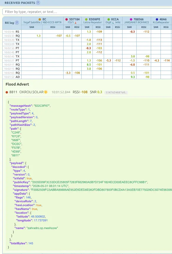 Grouped packets with decoded details