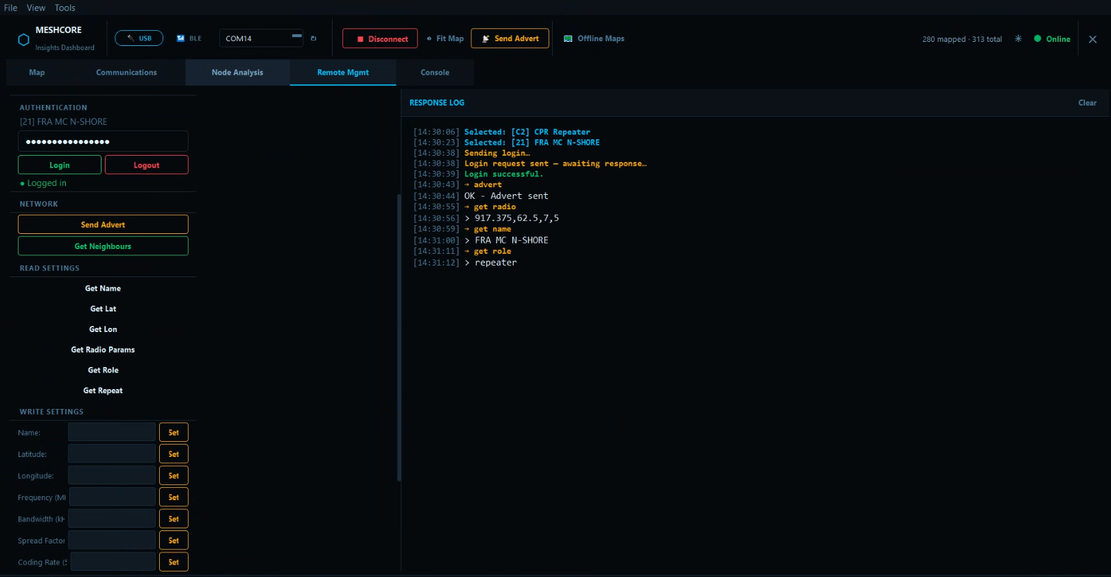 Remote node management and command responses